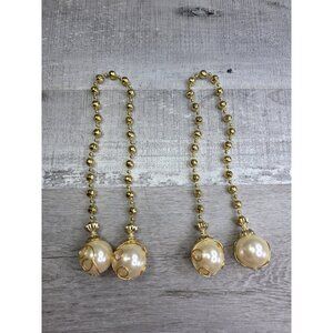 Vintage Beads Round Plastic Ornate Gold Trim Faux Pearl Christmas Decor g56.1